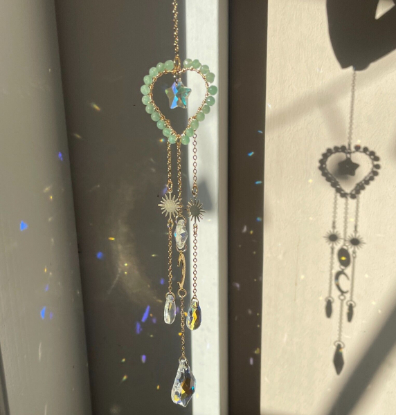 Sonnenfänger Herz Mond Windspiel Edelstein Esoterik Geschenk Stern Sonne Mond